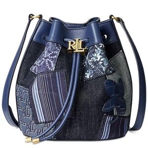 Ralph Lauren Polo Blue Patchwork Small Bucket Tote Cross-Body Bag